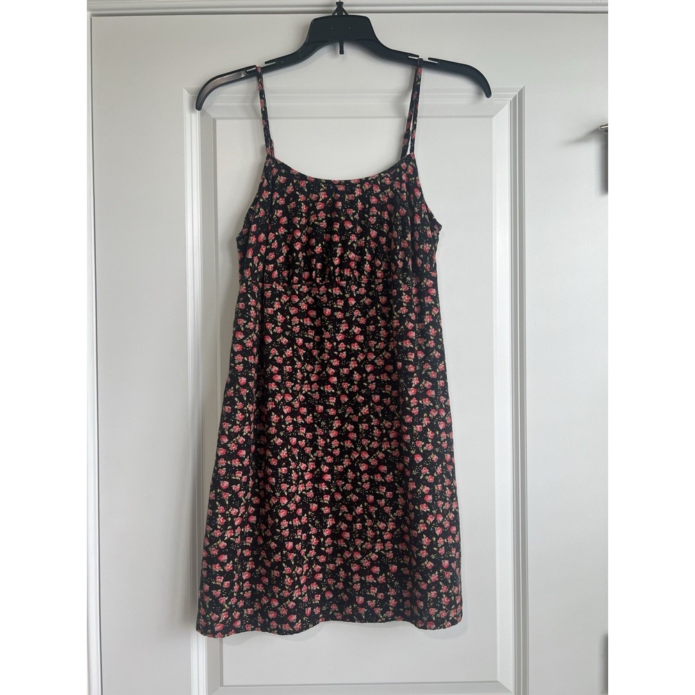 Wild Fable Juniors Adjustable Strap Black Floral Dress Size Small
